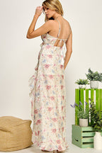 Sia Floral Ruffle Satin Dress - HOUSE OF SHE