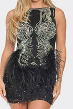 Sienna Rhinestone Feathered Mini Dress - HOUSE OF SHE