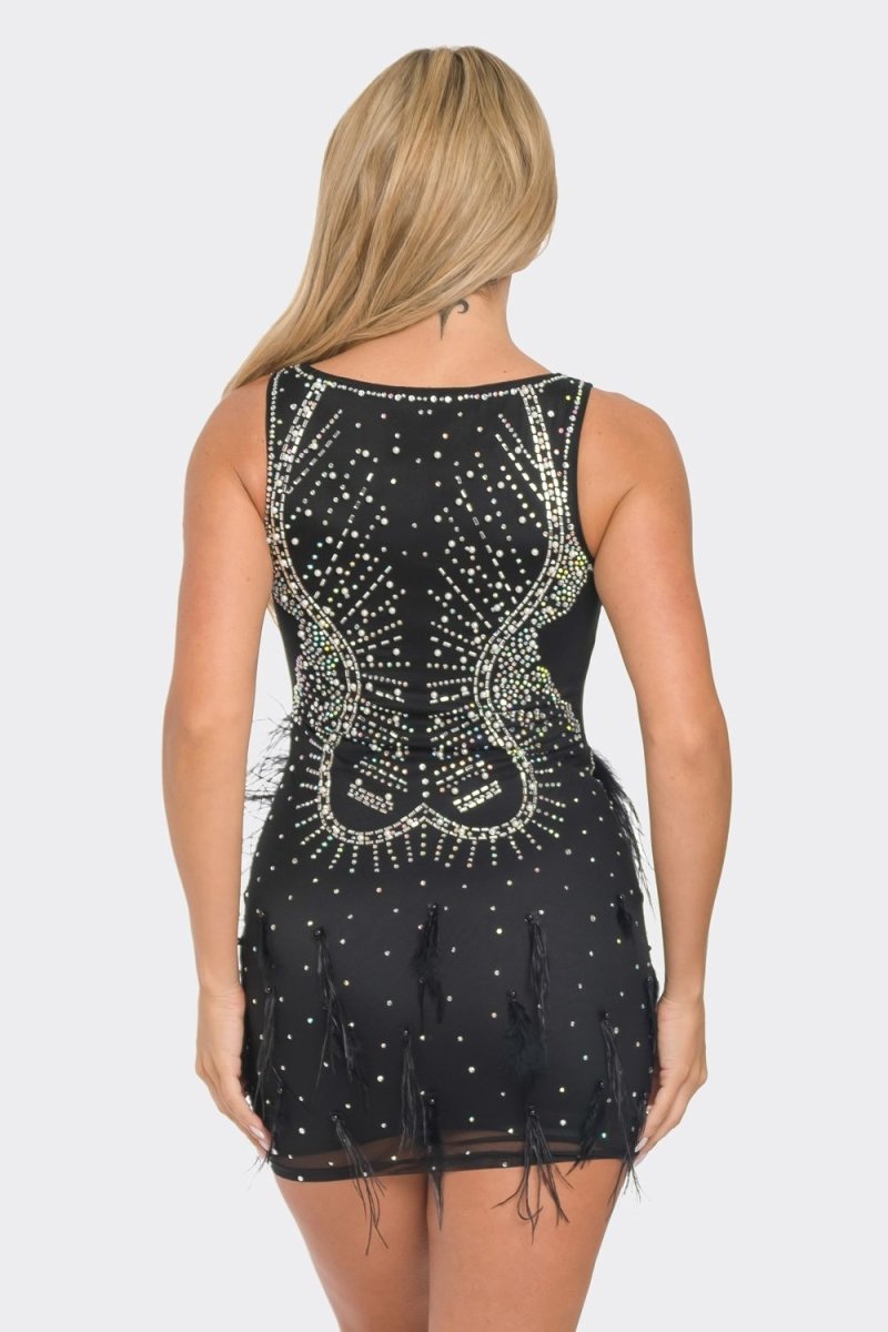 Sienna Rhinestone Feathered Mini Dress - HOUSE OF SHE
