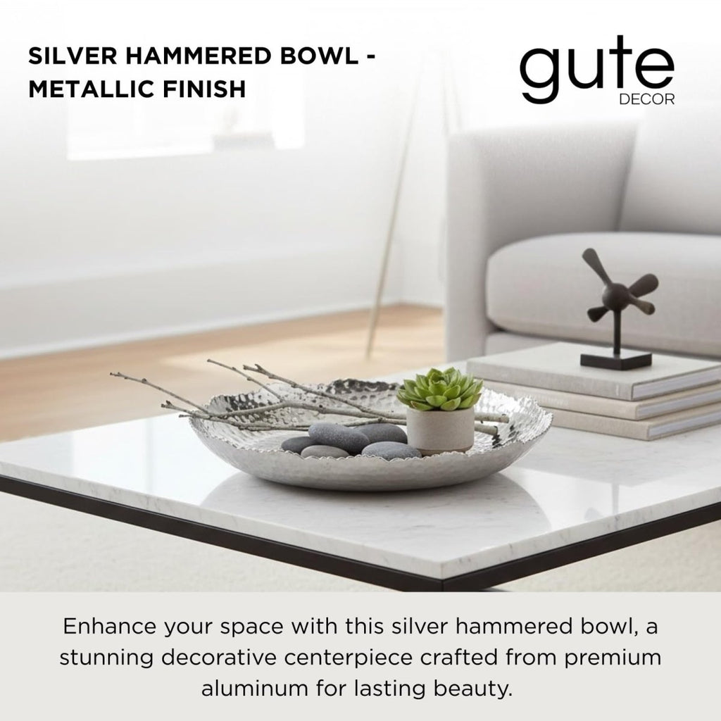 Silver Hammered Decorative Bowl Elegant Aluminum Centerpiece - HOUSE OF SHE