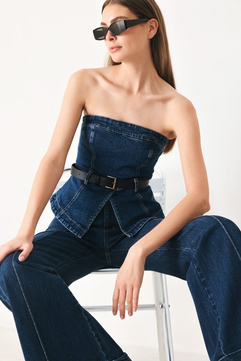 Skyline Flare Denim Tube Top - HOUSE OF SHE
