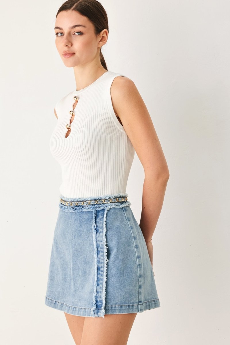 Skyward Linked Denim Crop Skort - HOUSE OF SHE