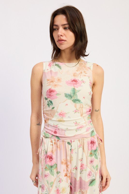 SLEEVELESS BOAT NECK TOP WITH SIDE SHIRRING - HOUSE OF SHE