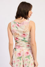 SLEEVELESS BOAT NECK TOP WITH SIDE SHIRRING - HOUSE OF SHE