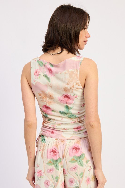 SLEEVELESS BOAT NECK TOP WITH SIDE SHIRRING - HOUSE OF SHE