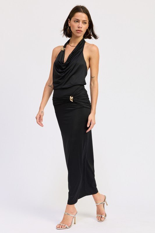 SLEEVELESS COWL NECK TOP WITH GOLD TRIM - HOUSE OF SHE