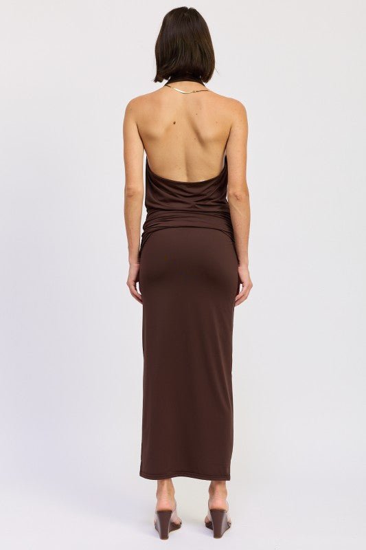 SLEEVELESS COWL NECK TOP WITH GOLD TRIM - HOUSE OF SHE