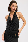 SLEEVELESS COWL NECK TOP WITH GOLD TRIM - HOUSE OF SHE
