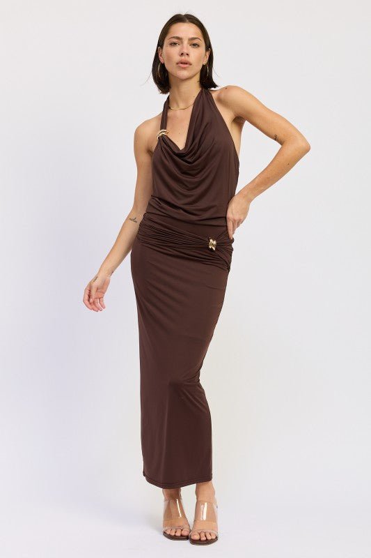 SLEEVELESS COWL NECK TOP WITH GOLD TRIM - HOUSE OF SHE