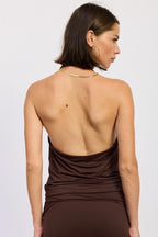SLEEVELESS COWL NECK TOP WITH GOLD TRIM - HOUSE OF SHE