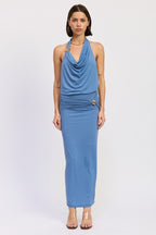 SLEEVELESS COWL NECK TOP WITH GOLD TRIM - HOUSE OF SHE