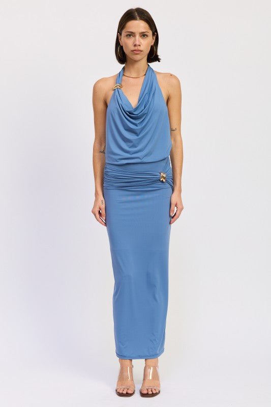 SLEEVELESS COWL NECK TOP WITH GOLD TRIM - HOUSE OF SHE