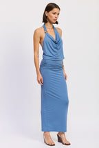 SLEEVELESS COWL NECK TOP WITH GOLD TRIM - HOUSE OF SHE