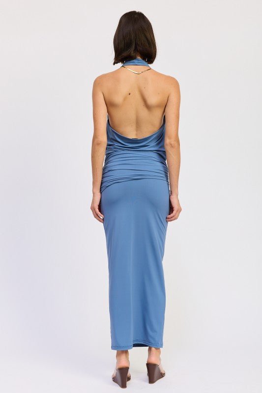 SLEEVELESS COWL NECK TOP WITH GOLD TRIM - HOUSE OF SHE