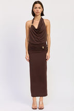 SLEEVELESS COWL NECK TOP WITH GOLD TRIM - HOUSE OF SHE