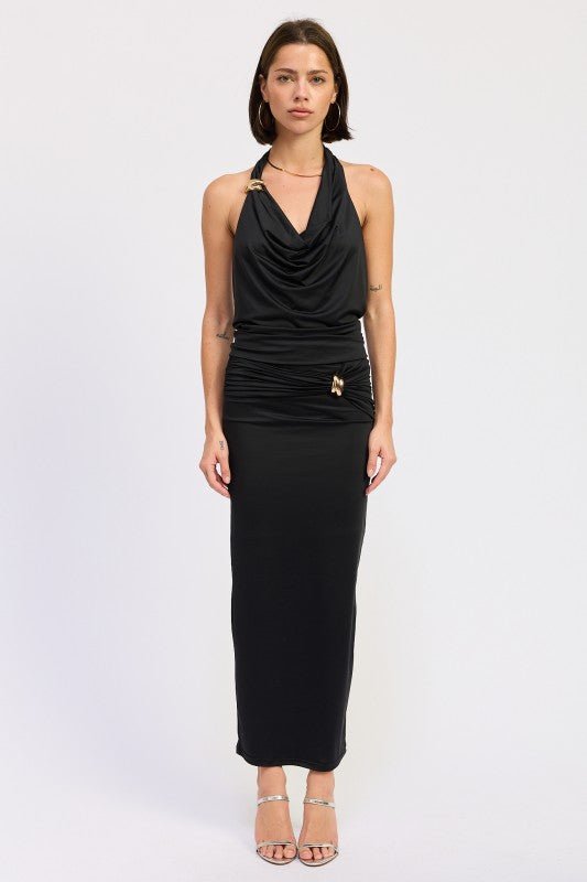 SLEEVELESS COWL NECK TOP WITH GOLD TRIM - HOUSE OF SHE