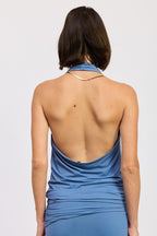 SLEEVELESS COWL NECK TOP WITH GOLD TRIM - HOUSE OF SHE