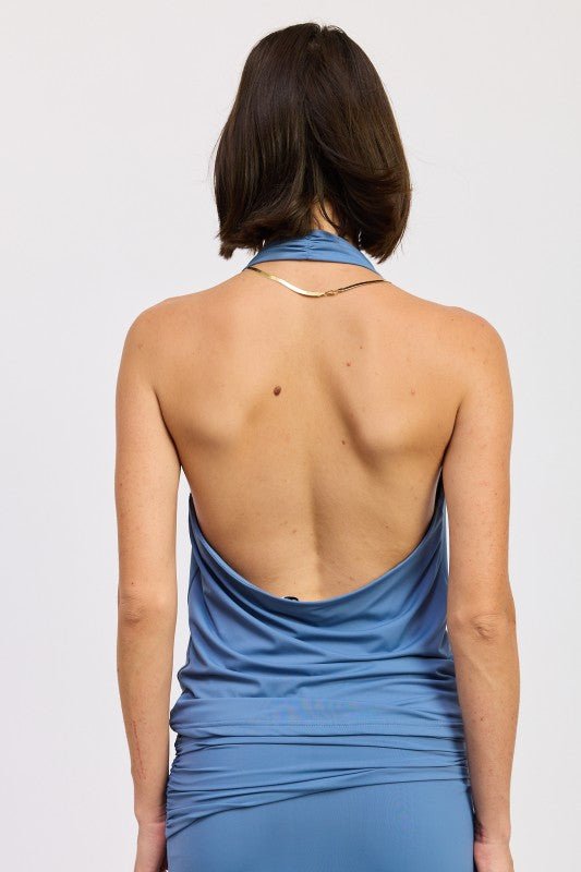 SLEEVELESS COWL NECK TOP WITH GOLD TRIM - HOUSE OF SHE