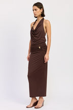 SLEEVELESS COWL NECK TOP WITH GOLD TRIM - HOUSE OF SHE