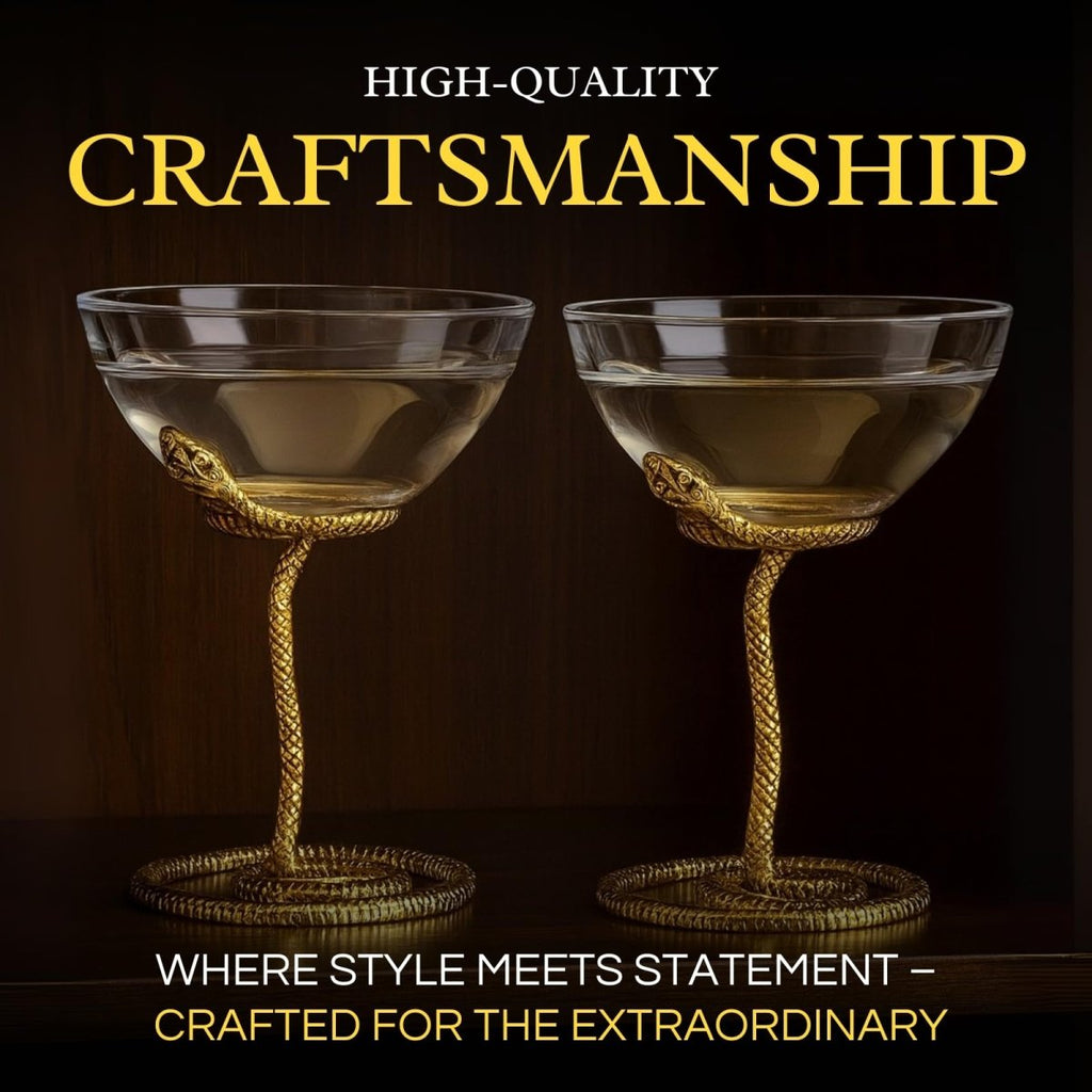 Snake Serpent Cocktail Glasses - 2 Set Gold Design Unique Reptile Inspired Barware - HOUSE OF SHE