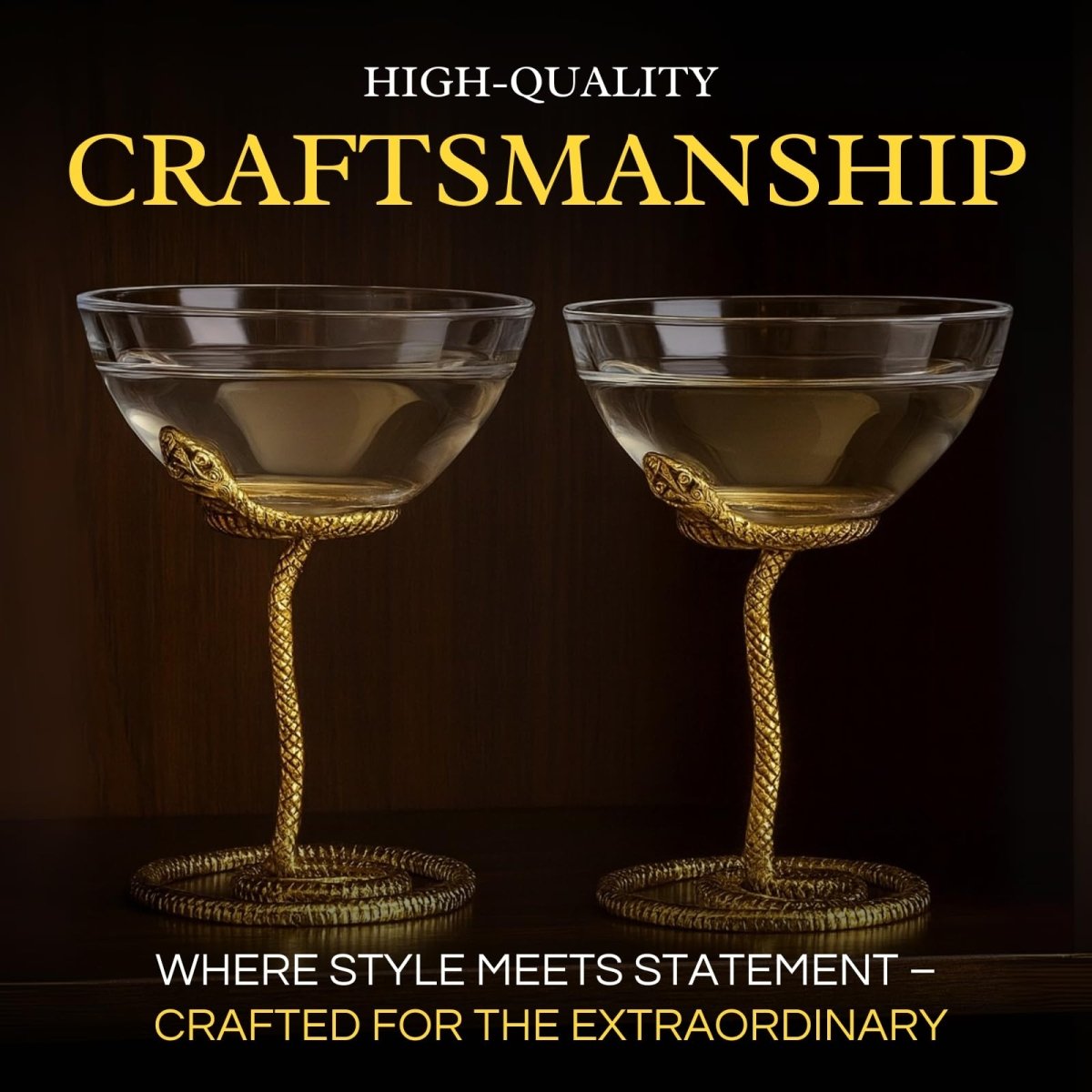 Snake Serpent Cocktail Glasses - 2 Set Gold Design Unique Reptile Inspired Barware - HOUSE OF SHE