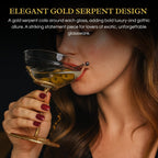Snake Serpent Cocktail Glasses - 2 Set Gold Design Unique Reptile Inspired Barware - HOUSE OF SHE