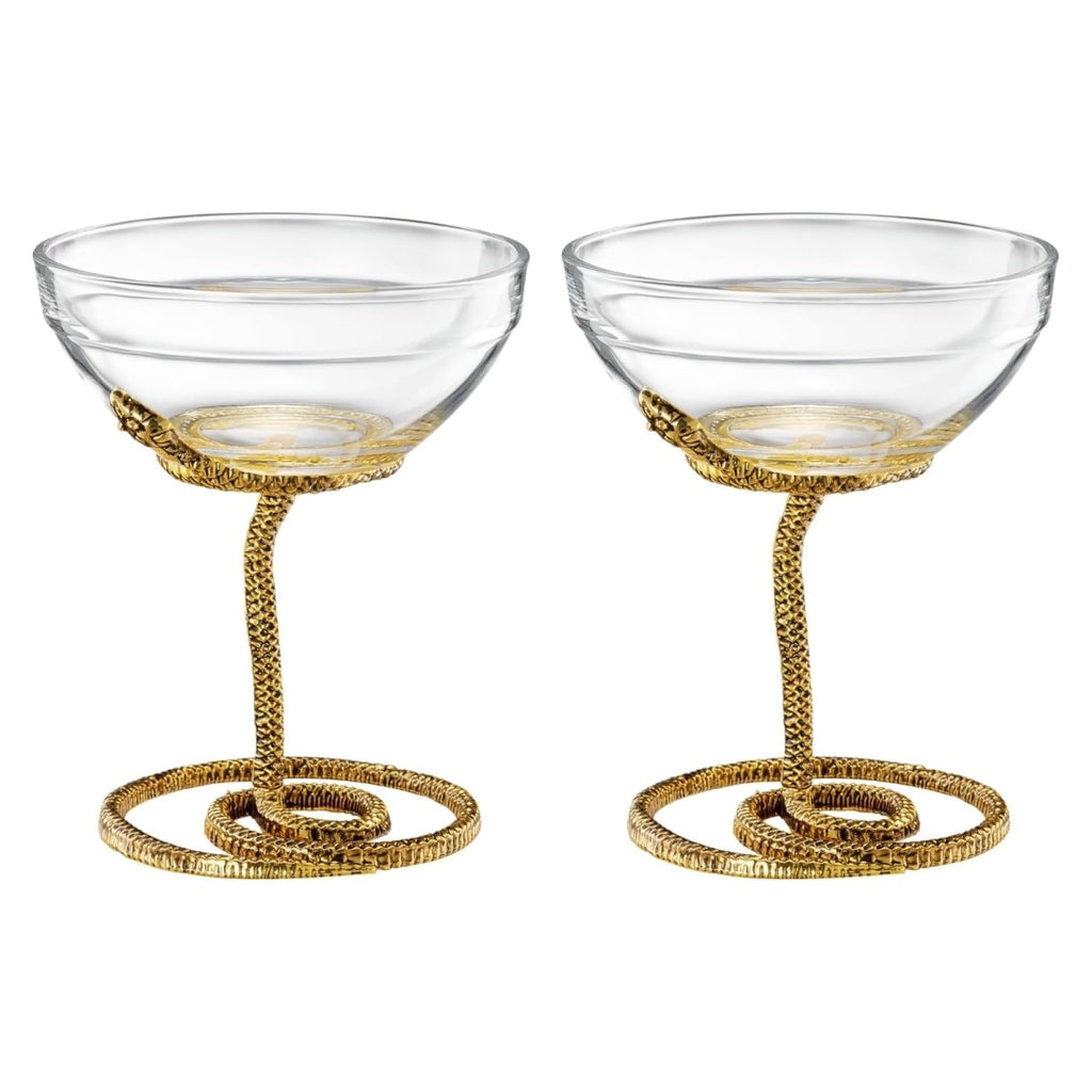 Snake Serpent Cocktail Glasses - 2 Set Gold Design Unique Reptile Inspired Barware - HOUSE OF SHE