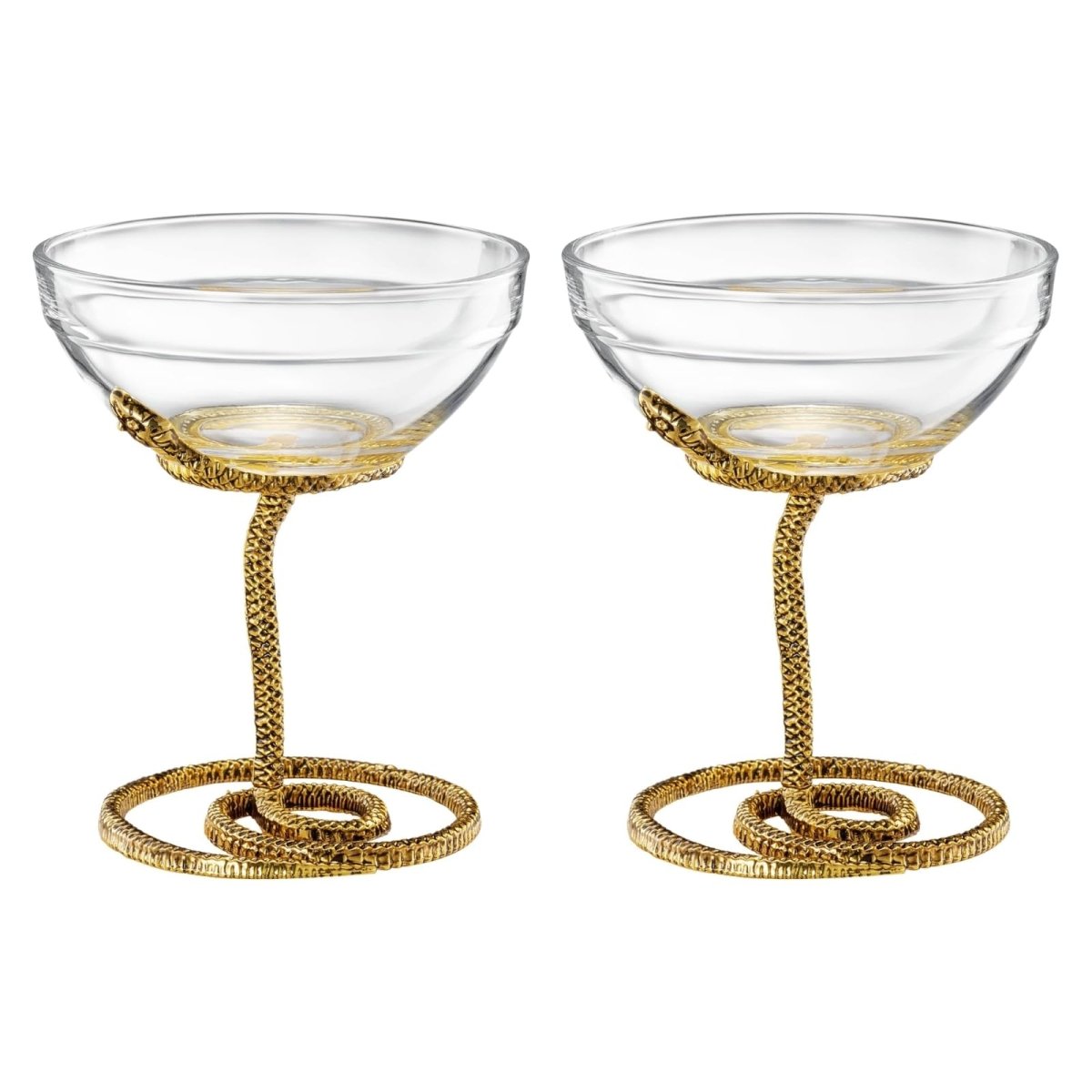 Snake Serpent Cocktail Glasses - 2 Set Gold Design Unique Reptile Inspired Barware - HOUSE OF SHE