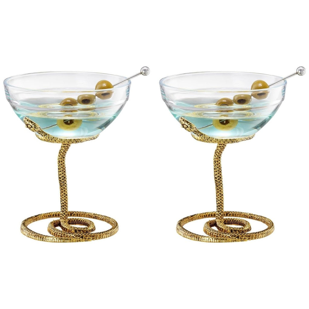 Snake Serpent Cocktail Glasses - 2 Set Gold Design Unique Reptile Inspired Barware - HOUSE OF SHE
