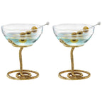 Snake Serpent Cocktail Glasses - 2 Set Gold Design Unique Reptile Inspired Barware - HOUSE OF SHE