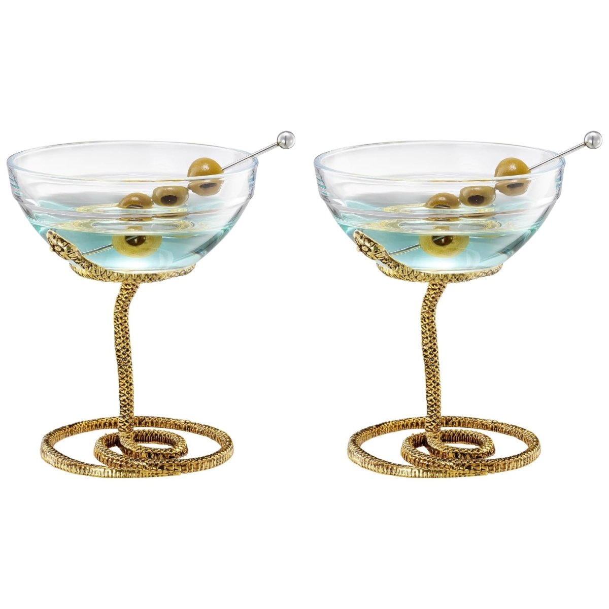 Snake Serpent Cocktail Glasses - 2 Set Gold Design Unique Reptile Inspired Barware - HOUSE OF SHE