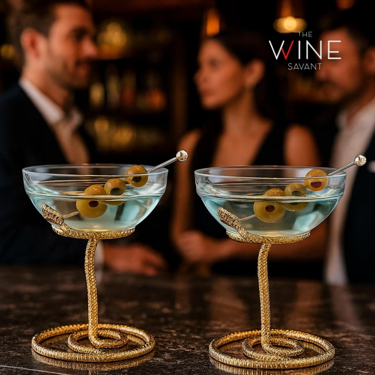 Snake Serpent Cocktail Glasses - 2 Set Gold Design Unique Reptile Inspired Barware - HOUSE OF SHE