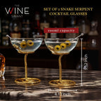 Snake Serpent Cocktail Glasses - 2 Set Gold Design Unique Reptile Inspired Barware - HOUSE OF SHE