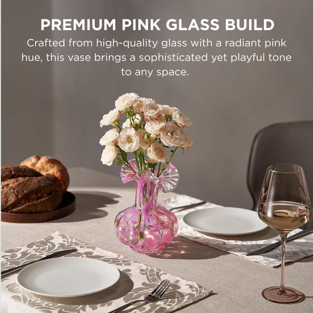 Soft Bloom Hand‑Blown Glass Flower Vase Décor  – 7″  - HOUSE OF SHE