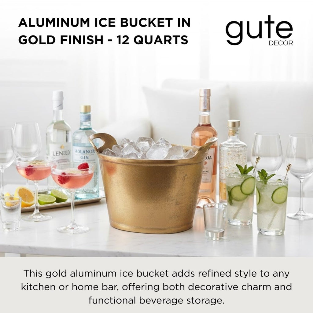 Solid Bronze Gold 12-Quart Double-Walled Insulated Ice Bucket & Champagne Cooler (13.4" x 9.45") - HOUSE OF SHE