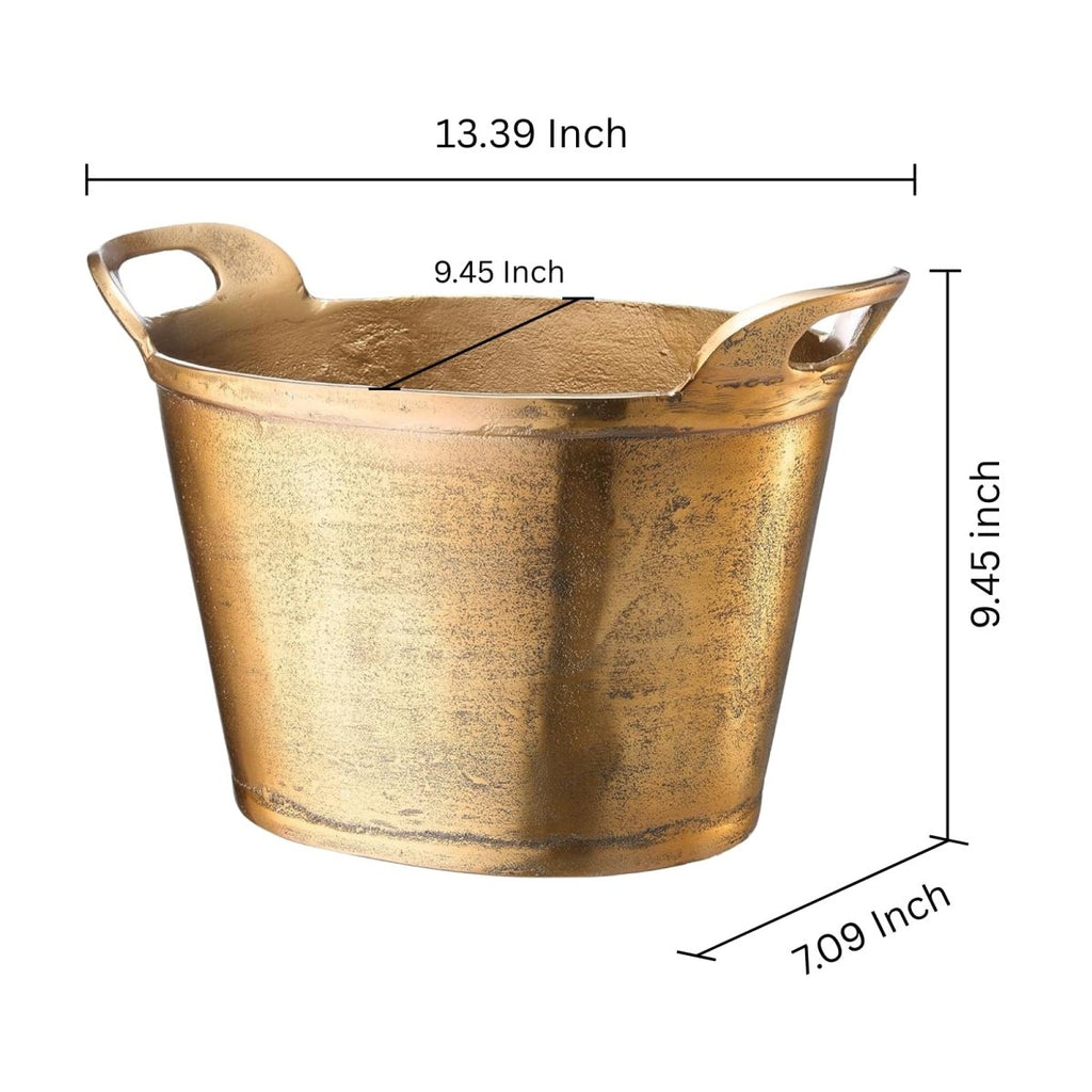 Solid Bronze Gold 12-Quart Double-Walled Insulated Ice Bucket & Champagne Cooler (13.4" x 9.45") - HOUSE OF SHE