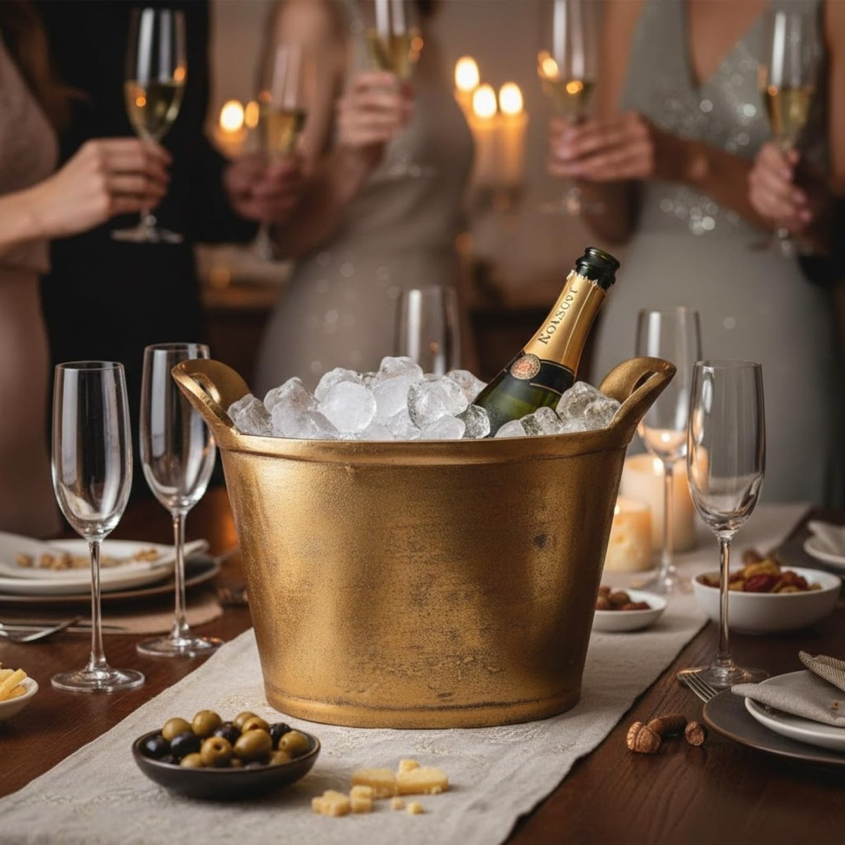 Solid Bronze Gold 12-Quart Double-Walled Insulated Ice Bucket & Champagne Cooler (13.4" x 9.45") - HOUSE OF SHE
