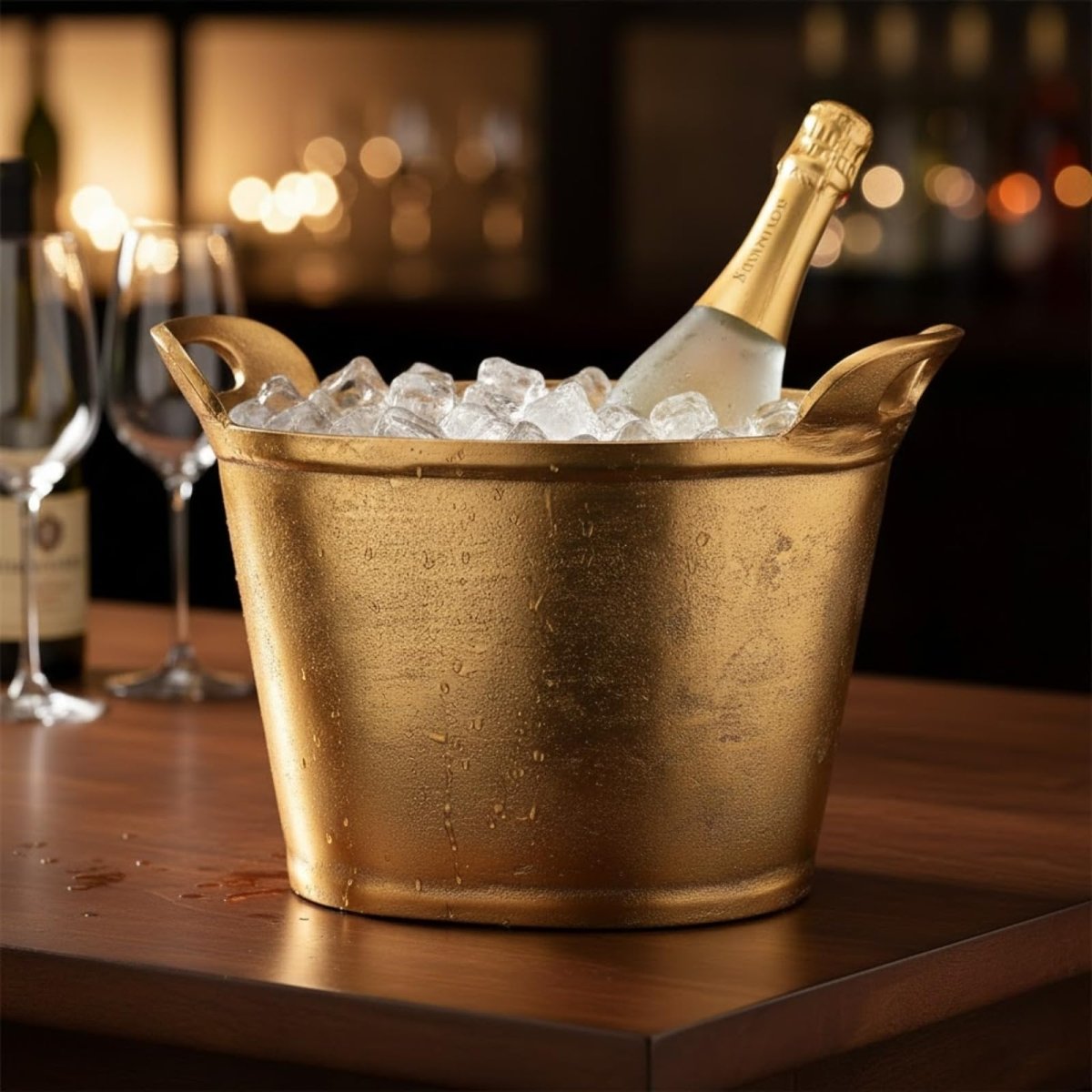 Solid Bronze Gold 12-Quart Double-Walled Insulated Ice Bucket & Champagne Cooler (13.4" x 9.45") - HOUSE OF SHE