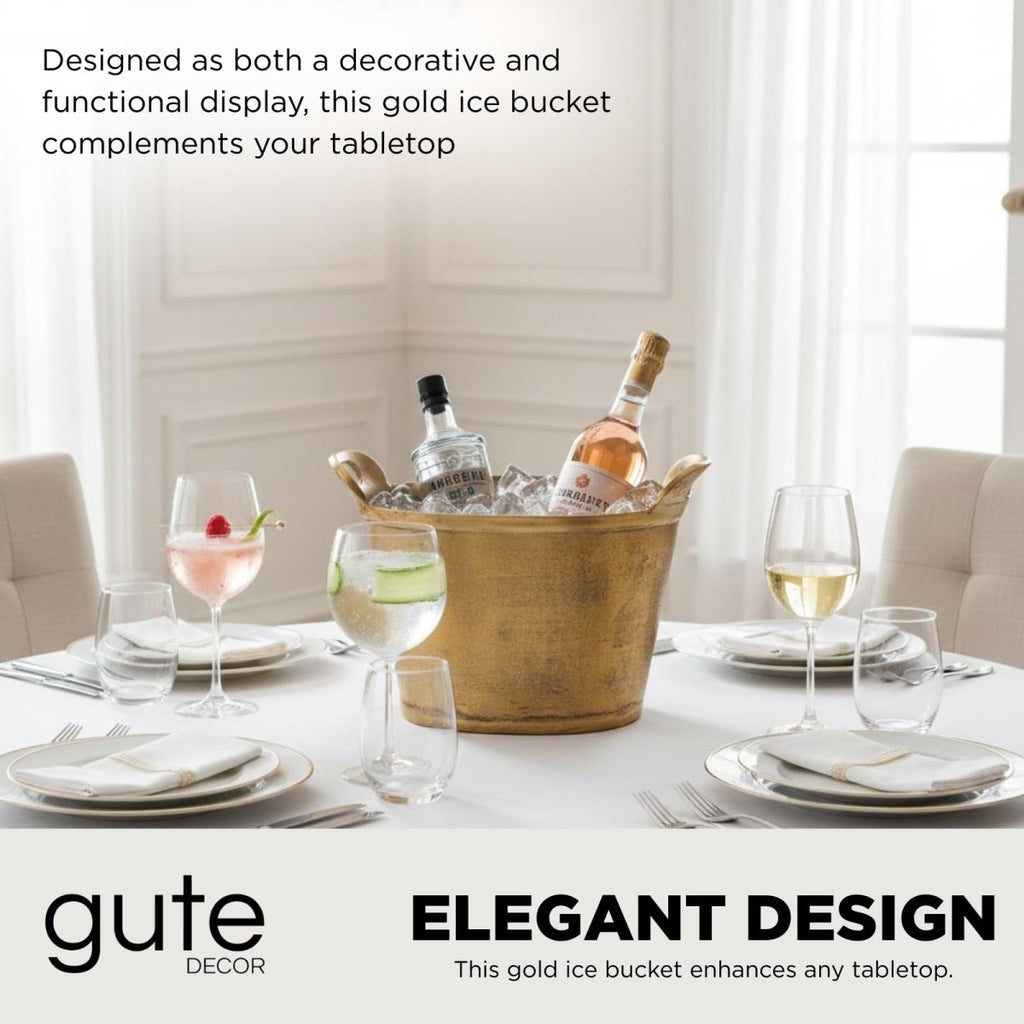 Solid Bronze Gold 12-Quart Double-Walled Insulated Ice Bucket & Champagne Cooler (13.4" x 9.45") - HOUSE OF SHE