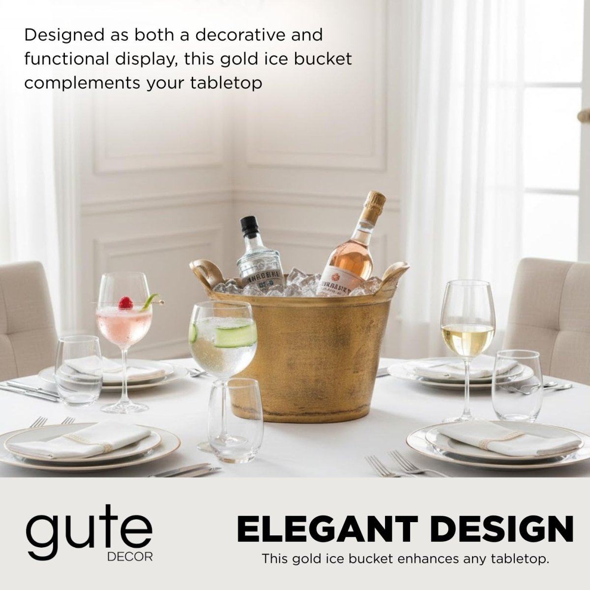 Solid Bronze Gold 12-Quart Double-Walled Insulated Ice Bucket & Champagne Cooler (13.4" x 9.45") - HOUSE OF SHE