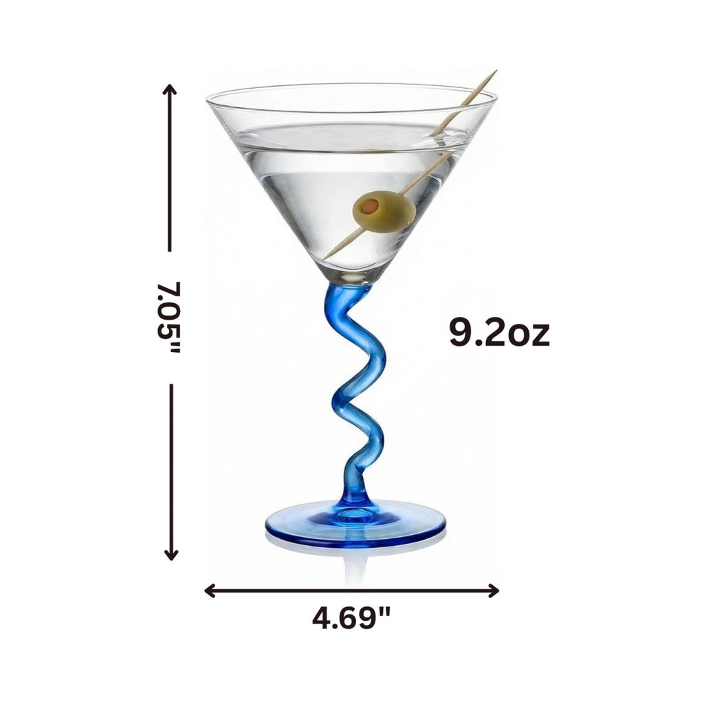 Spiral Stem Martini Glasses Set of 2, 9.2oz 7.05" Blue - HOUSE OF SHE