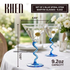 Spiral Stem Martini Glasses Set of 2, 9.2oz 7.05" Blue - HOUSE OF SHE