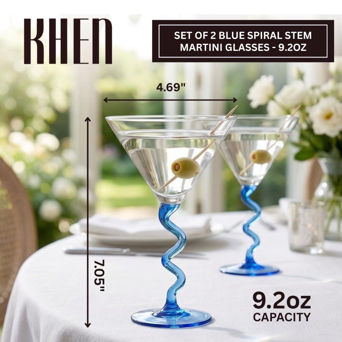 Spiral Stem Martini Glasses Set of 2, 9.2oz 7.05" Blue - HOUSE OF SHE