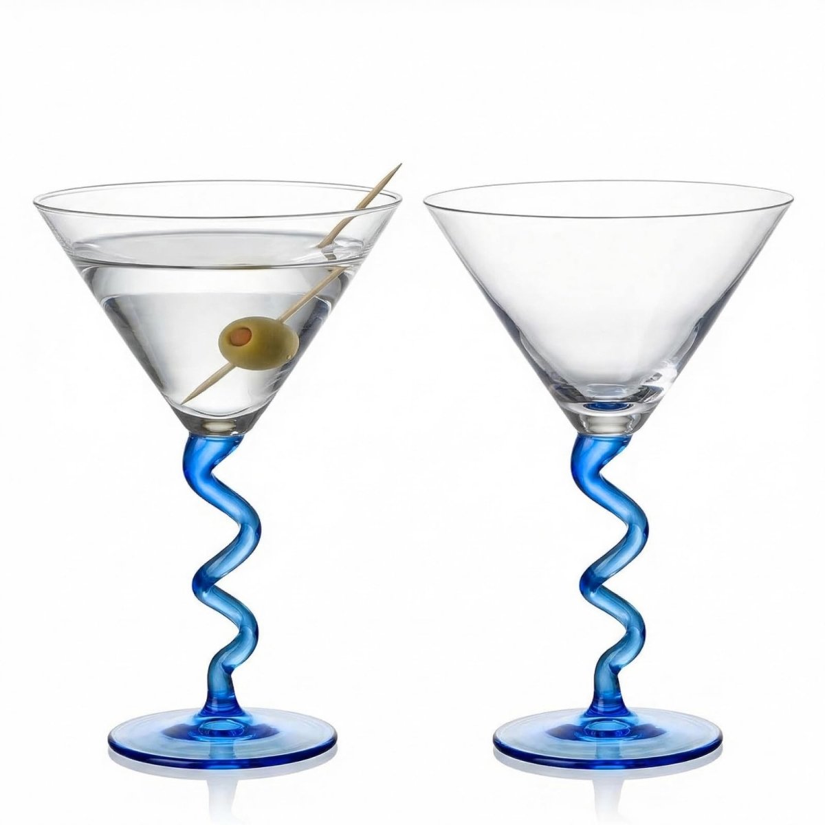 Spiral Stem Martini Glasses Set of 2, 9.2oz 7.05" Blue - HOUSE OF SHE