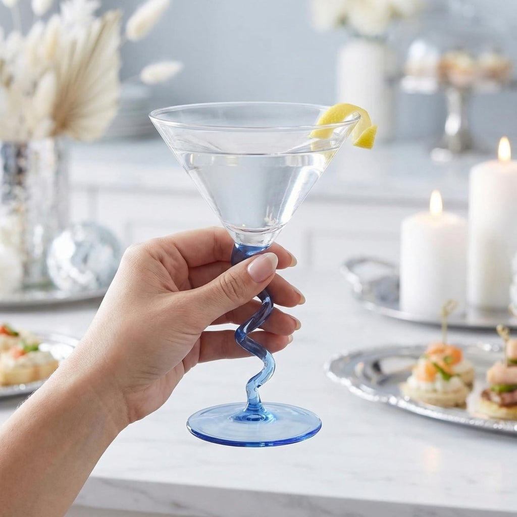 Spiral Stem Martini Glasses Set of 2, 9.2oz 7.05" Blue - HOUSE OF SHE