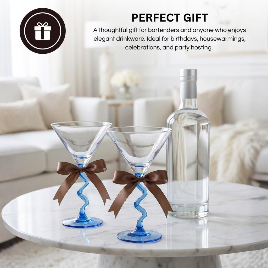 Spiral Stem Martini Glasses Set of 2, 9.2oz 7.05" Blue - HOUSE OF SHE
