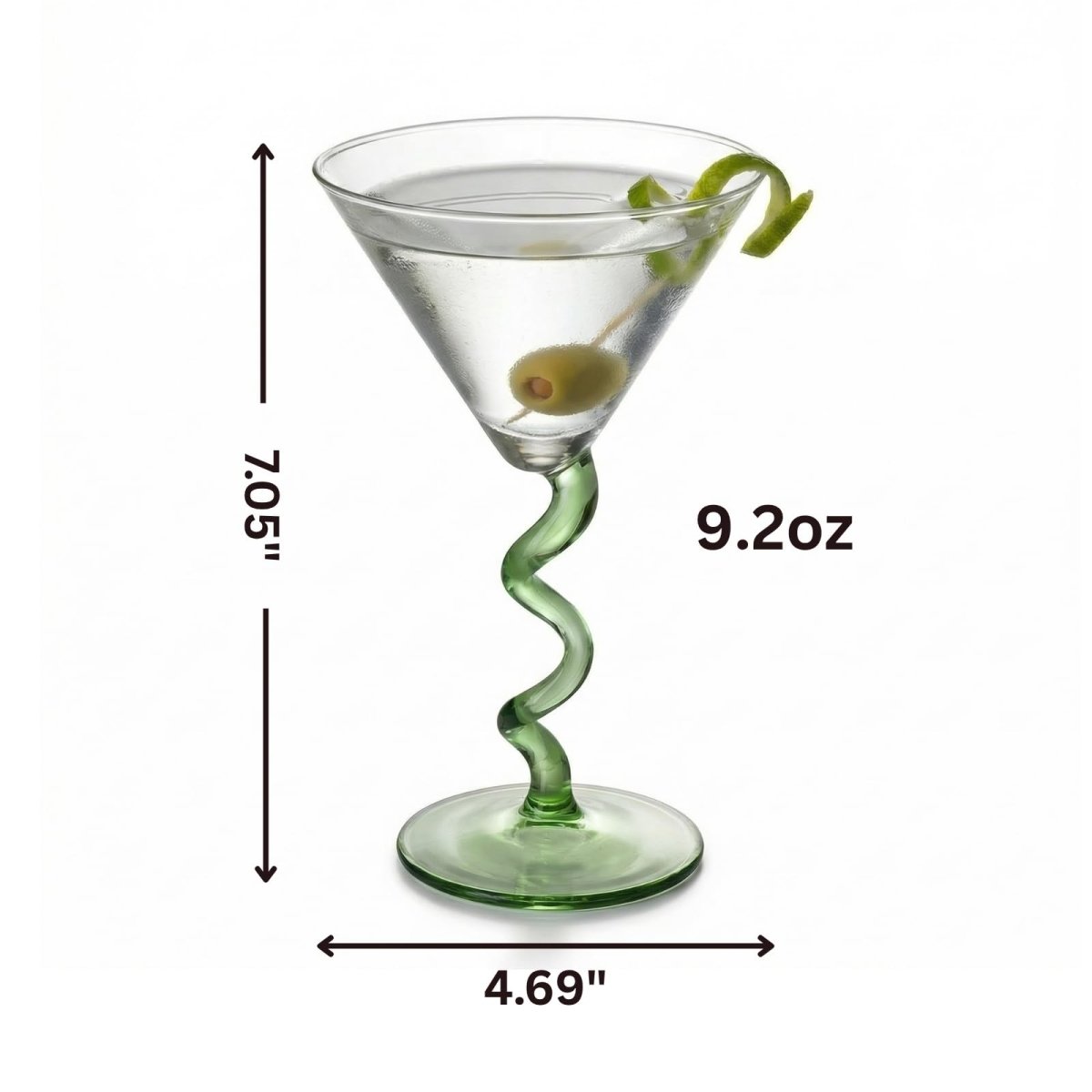 Spiral Stem Martini Glasses Set of 2, 9.2oz 7.05" Green - HOUSE OF SHE