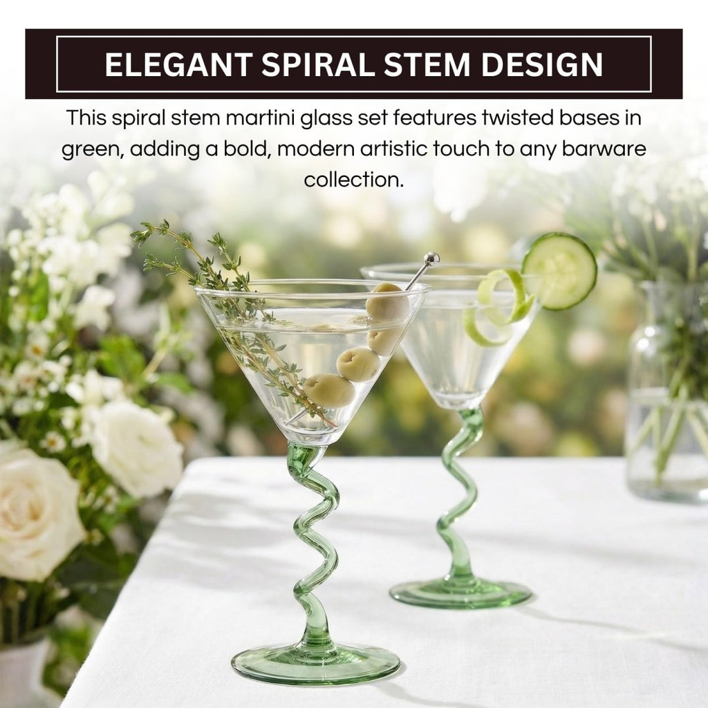 Spiral Stem Martini Glasses Set of 2, 9.2oz 7.05" Green - HOUSE OF SHE