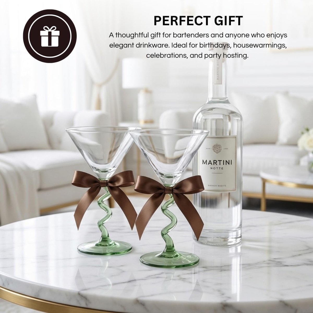 Spiral Stem Martini Glasses Set of 2, 9.2oz 7.05" Green - HOUSE OF SHE