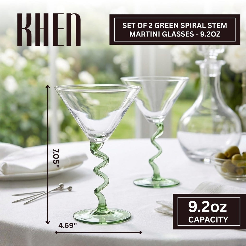 Spiral Stem Martini Glasses Set of 2, 9.2oz 7.05" Green - HOUSE OF SHE